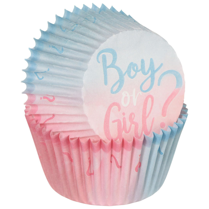"Boy or Girl?" Baking Cups, Blue/Pink, 2-in, 75-pk, for Gender Reveal H9157