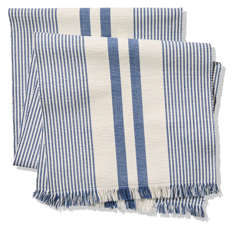 Blue Ribbed Rectangular Cotton Table Runner, 84-in x 15-in N9525