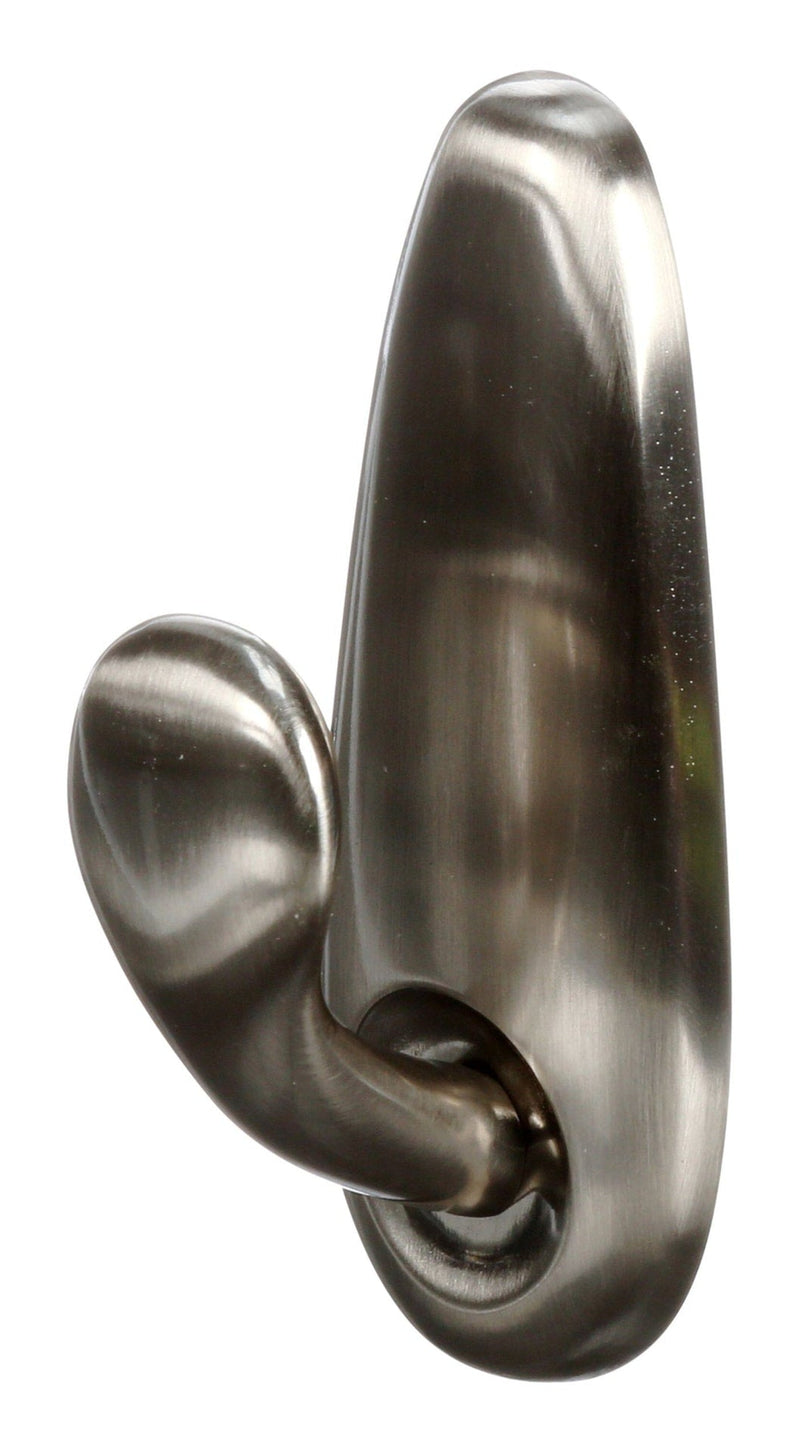 Large Decorative Metallic Hook with Adhesive Strips, Brushed Nickel, 5-lbs, 1 Strip per Pack R6561