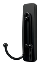 Large Double Hook with Adhesive Strips, Matte Black, 4-lbs, 1 Strip per Pack