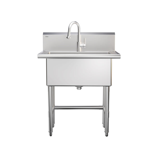 Single Deep Bowl Stainless Steel Utility Sink with Pull-Down Faucet & Strainer, 30-in Z0903