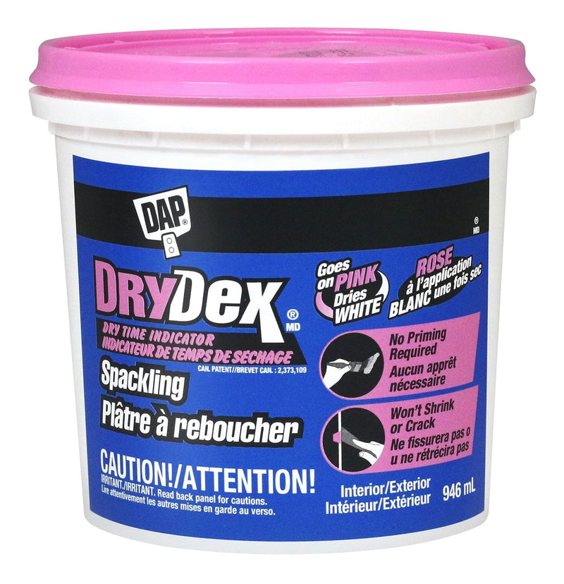 DryDex Spackling, Indoor/Outdoor Wall Hole & Crack Repair with Dry Time Indicator, 946-mL S6368
