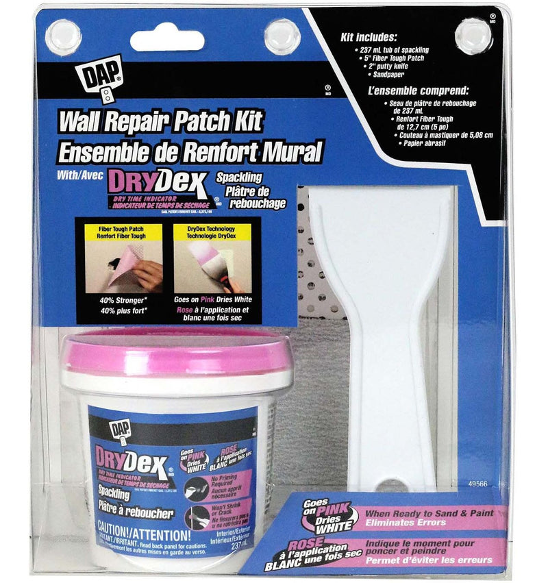 Wall Repair Patch Kit with DryDex Spackling, Putty Knife, Patches & Sandpaper, 4-pc F220