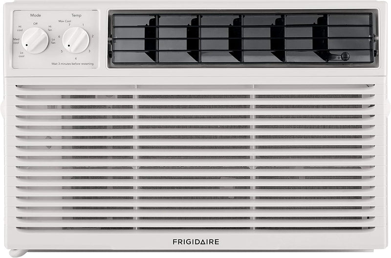 5000-watt window air conditioner, with a cooling area of 250 square feet, operates quietly, has easy and convenient temperature adjustment, 2 fan speeds, automatic restart function, and a white appearance V6298