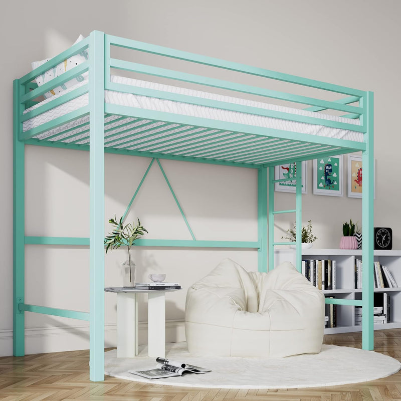 Loft Bed Twin Size with Ladder and Guardrail,Heavy Duty Metal Slats Support No Box Spring Needed Small Space Saving Furniture for Bedroom Dorm,Black D4466