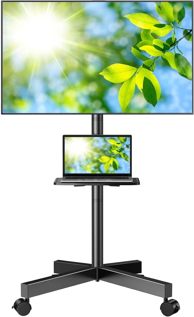 Mobile TV Stand for 23-60 Inch LCD LED Flat/Curved Panel Screen TVs, Tilt TV Cart Holds up to 88Lbs Portable Stand with Laptop Shelf Rolling Floor Max VESA 400x400mm (PSTVMC06) T1347
