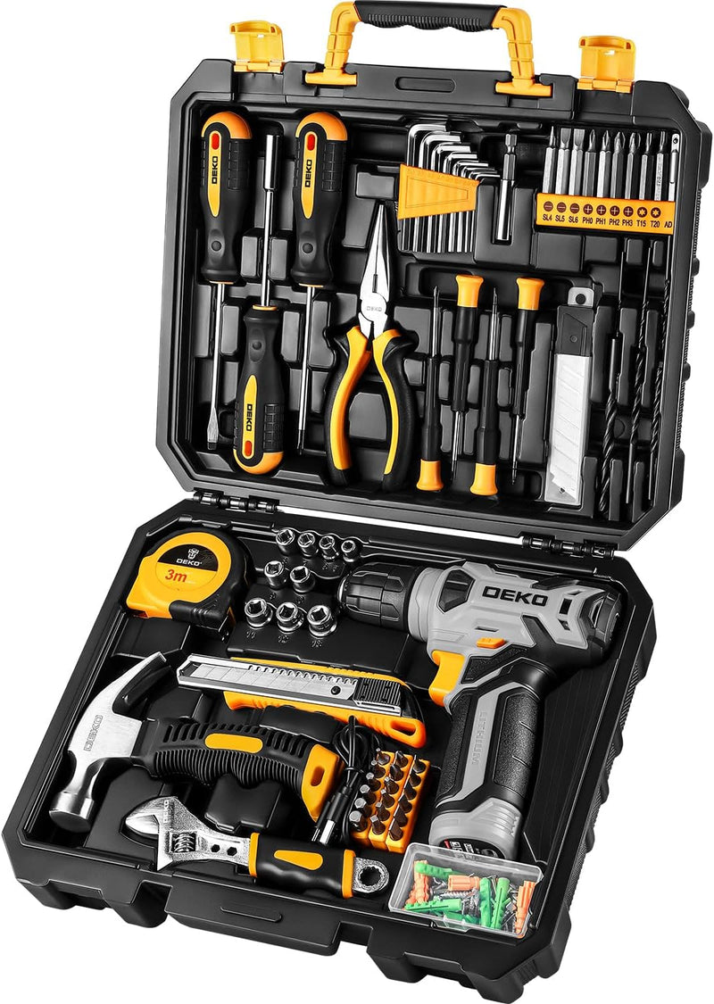 Tool Set：Tool Kit with 8V Cordless Drill,Tool Box with Drill,Hand Drill Set for Men & Women,Home Tool Kits for House Repair,Handyman,DIY 126 Piece F7303