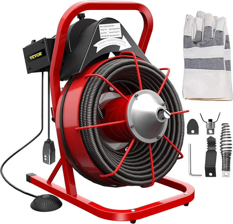 Electric Drain Cleaner Machine by [Brand], 75 Ft x 3/8 Inch, Fits 1-4 Inch Pipes, Portable with 4 Cutters, Powerful Plumbing Tool for Clogs N7409