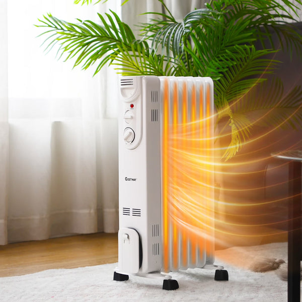 1500W Electric Oil Filled Radiator Space Heater 5-Fin Thermostat Room Radiant D9160