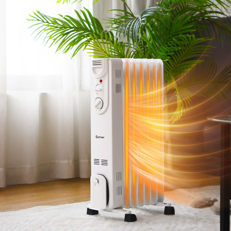 1500W Electric Oil Filled Radiator Space Heater 5-Fin Thermostat Room Radiant D9160