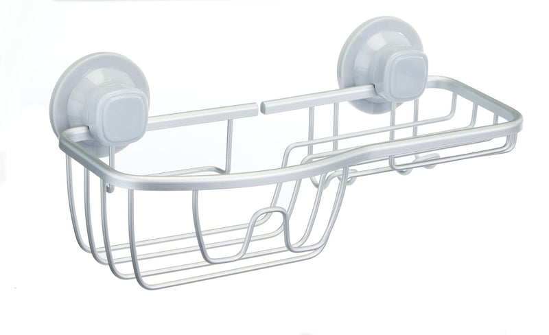 Aluminum Rust-Resistant Suction Basket Shower Caddy with Hook, 3-in x 11-in x 5-in Q8687