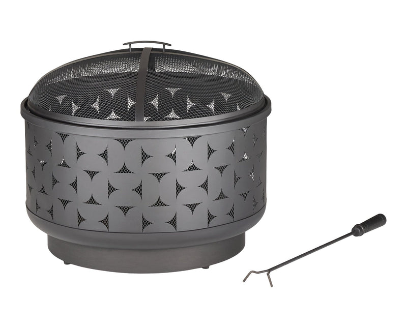 Round Outdoor Wood Burning Fire Pit, Steel, Black, 24-in W7891