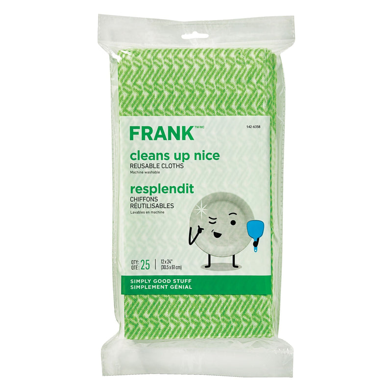 All-Purpose Machine Washable Cleaning Cloths, Green, 25-pk V5615