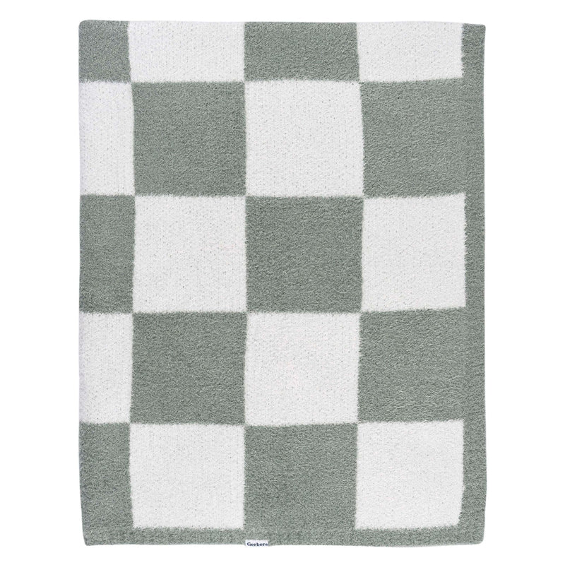 Childrenwear Green Checkered Silky Mink Baby Blanket J3896