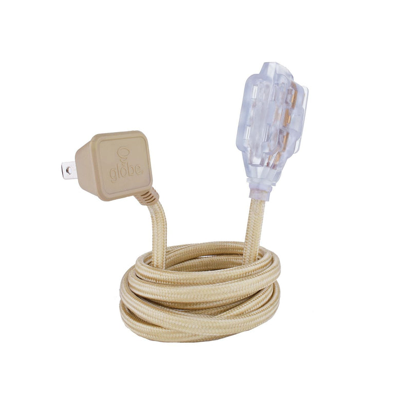 9-ft 16/2 Fabric Extension Cord, Right Angle Plug, 3 Outlets, Gold Z6428