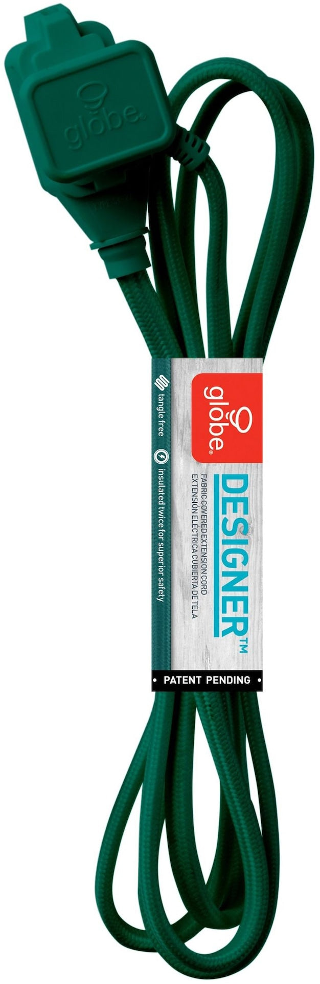 9-ft 16/2 Fabric Extension Cord, Right Angle Plug, 3 Outlets, Green N4699