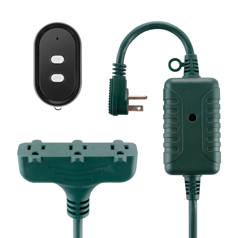 Electric 50-ft 14/3 Outdoor Power Cord with Wireless Remote & 3 Grounded Outlets, Green G3350