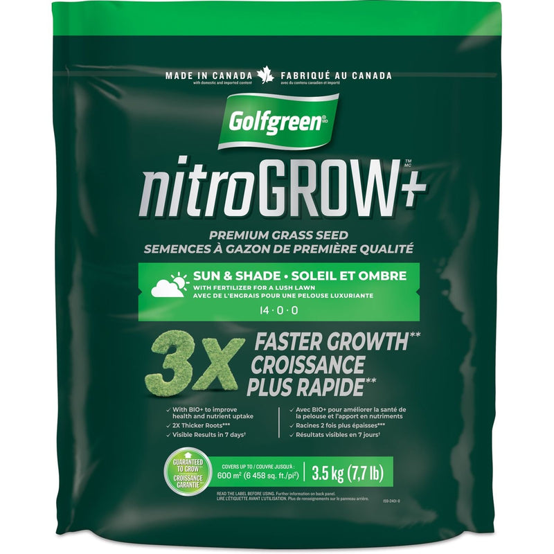 Nitrogrow+ Premium Nitrogen Enriched Sun and Shade Grass Seed with Fertilizer, 14-0-0, 3.5kg M258