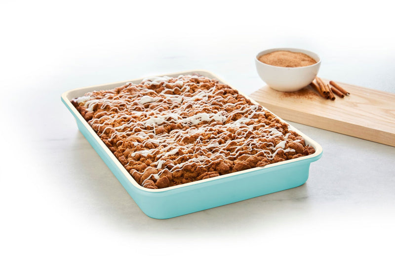 Rectangular Teal Ceramic Non-Stick Oblong Cake Pan, 13.54x9.56x2.71-in Q9762