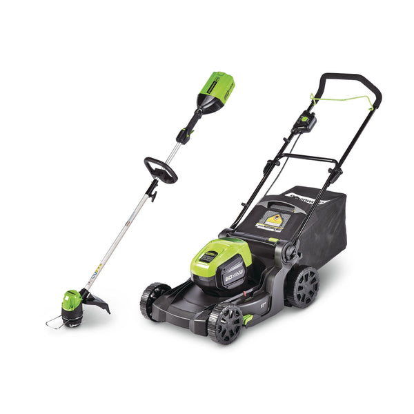 2-in-1 60V 4Ah Battery, Cordless Push Lawn Mower + String Trimmer, 17-in + 13-in K1081