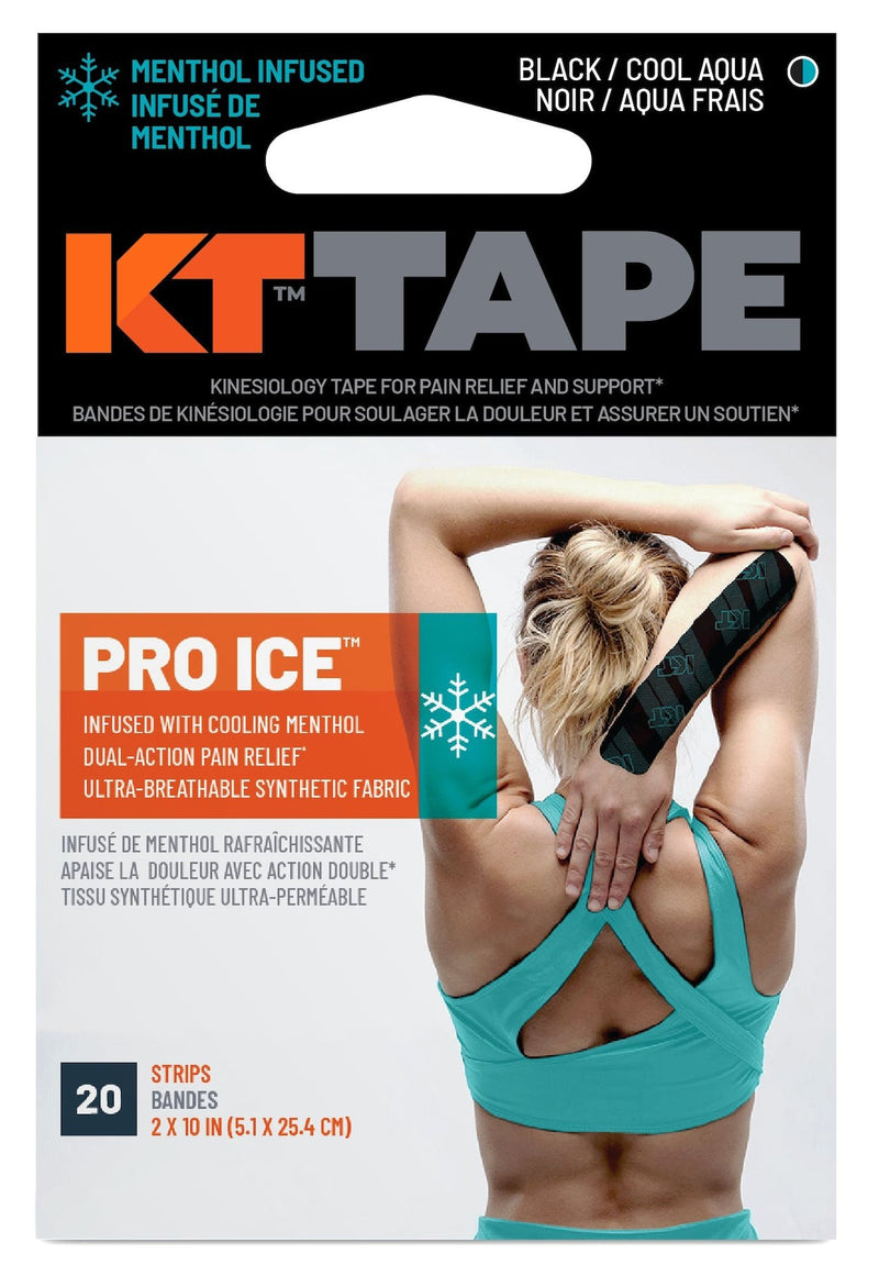 Pro Ice Pre-Cut Elastic Kinesiology Sports Tape with Menthol, Black, 10 x 2-in Strips, 20-pk M6683
