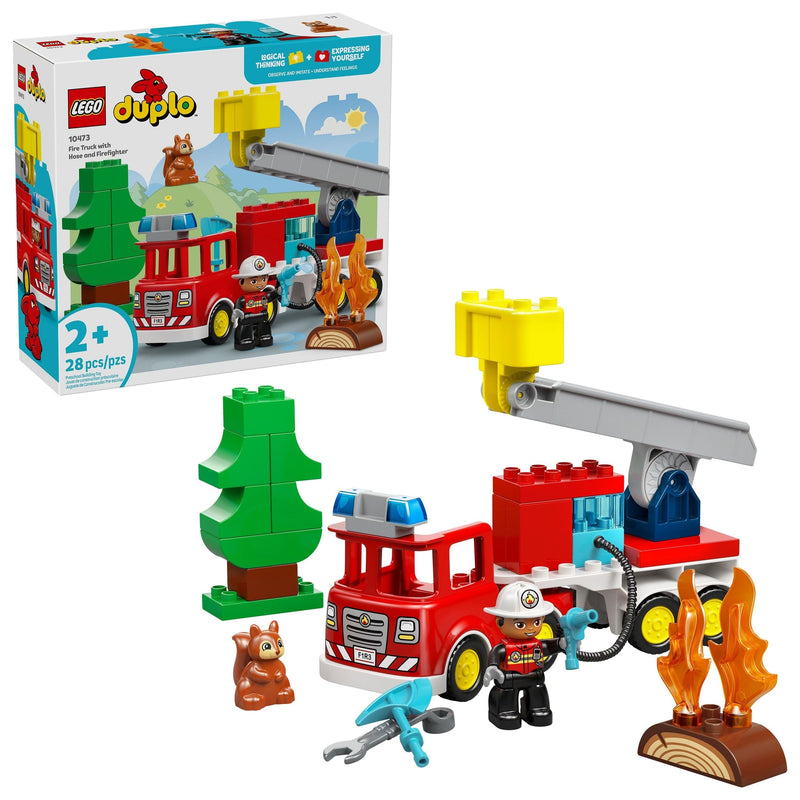 Fire Truck with Hose & Firefighter Toy Building Set - 10473, 26-pcs, Ages 2+ F9846