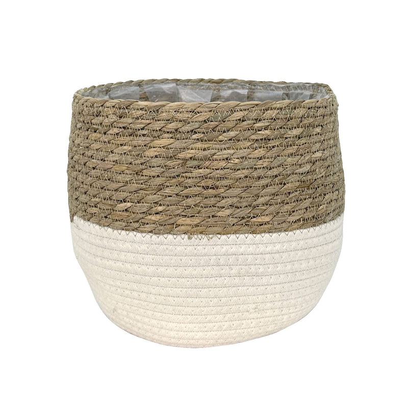Lynne Weave Cotton Jute Round Basket Planter with Leaf-Proof Plastic Lining, 10-in J5713