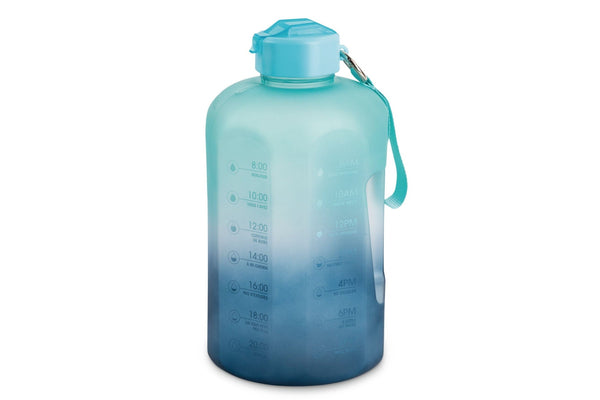 Motivational Water Bottle, 3.7 L, Jumbo-Size, Ombre Blue, with Leakproof Lid R0788