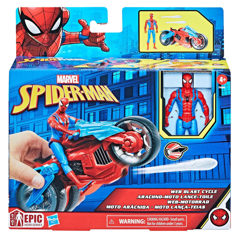 Web Blast Cycle Toy Set with 4-in Poseable Action Figure and 2 Web Projectiles W5752