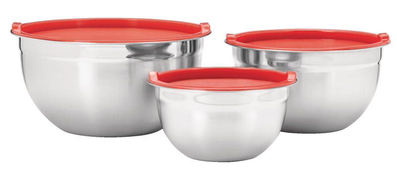 Stainless Steel Mixing Bowls with Plastic Lids, 3-pk V6239