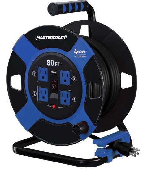 80-ft 4-Outlet Retractable Extension Cord Reel with Surge Protection F8034