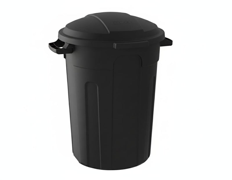Resin Circular Outdoor Garbage Can with Lid, Black, 121-L D9012