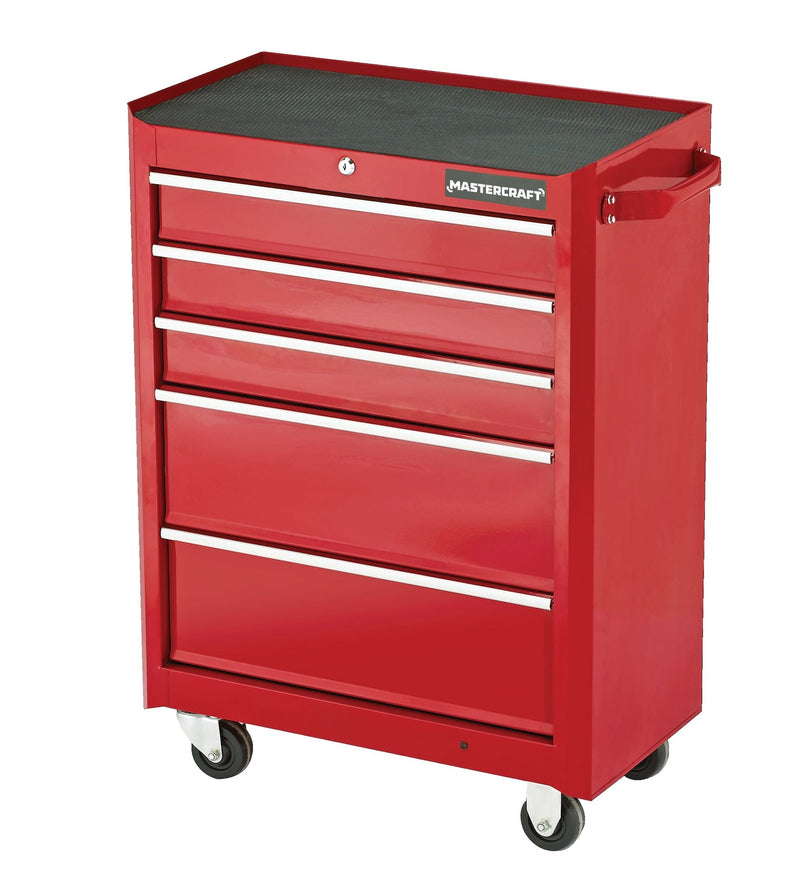 Rolling Tools Storage Cabinet with 5 Drawers, Deep Red, 24-in E9023