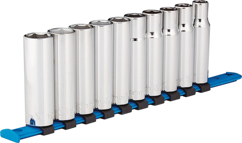 1/2-in Drive 6 Pt. Deep Socket Set, Metric, Nickel-Chrome Plating, 10-pc R3208