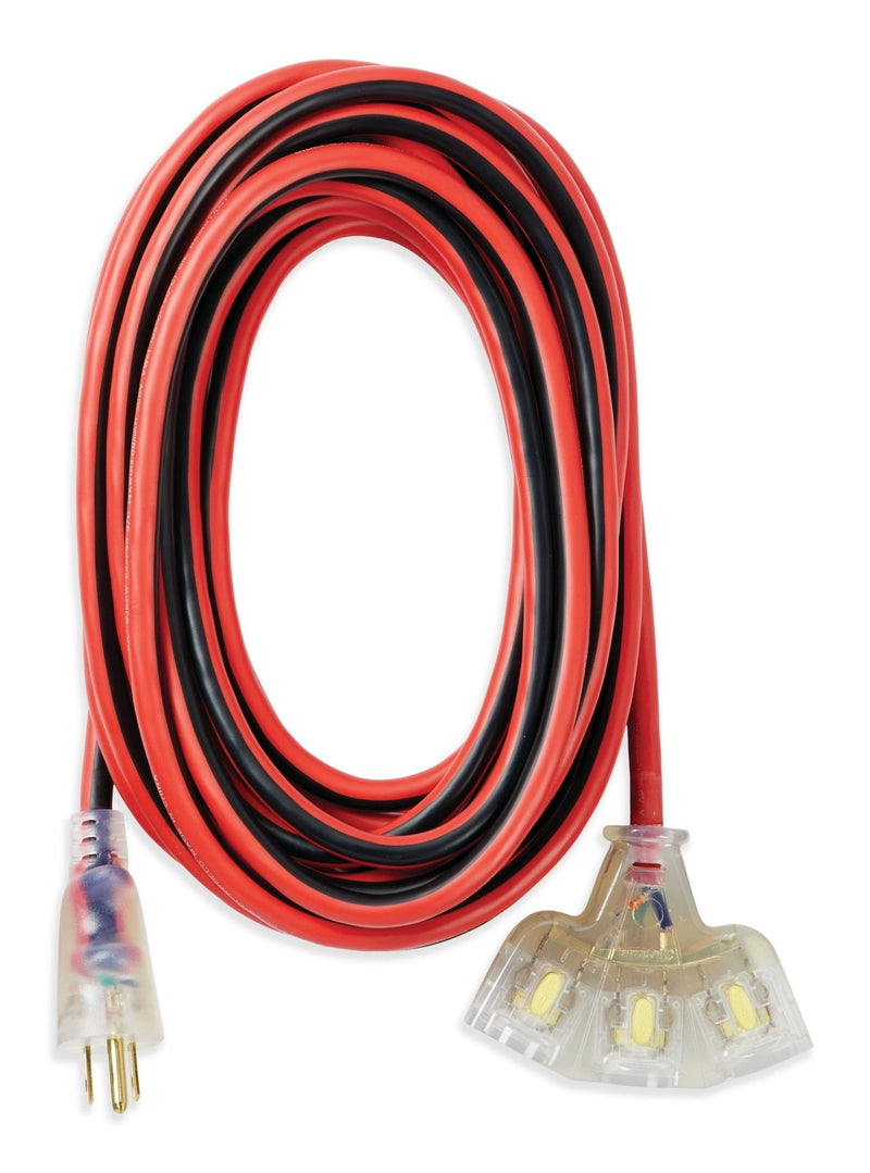 25-ft 14/3 Outdoor Extension Cord with 3 Grounded Outlets, Lighted End and Locking Connector, Hi-Visibility U3616