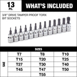 3/8-in Drive Tamper Proof Star-drive Bit Socket Set, Heat-Treated, 13-pc