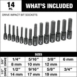 Hex Impact Socket & Bit Socket Set, 14-pc, SAE/Metric