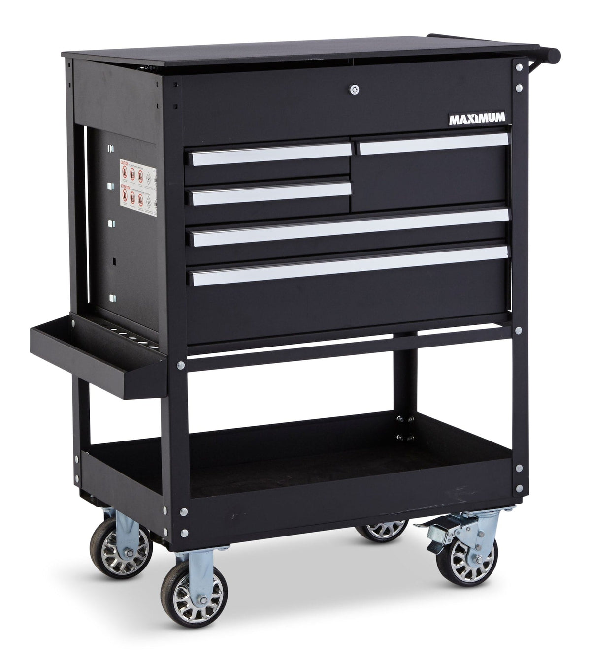 Rolling Mechanics Tool Cart with 5 Drawers, Black, 30-in
