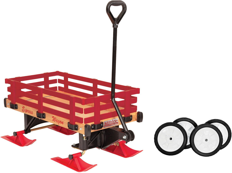 Industries Express Kids' Convertible Wooden Wagon Sleigh/Sled For All Seasons, Ages 3+ X7373