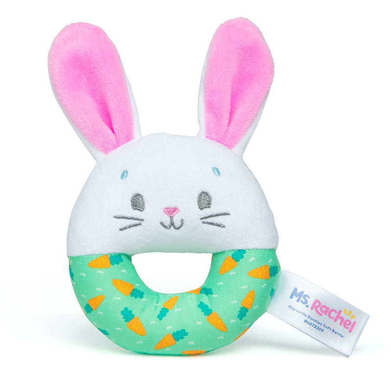 Hop Little Bunnies Soft Rattle Toy, Baby Teething Toys with Plush Bunny Cover, Toddler Toys F5407
