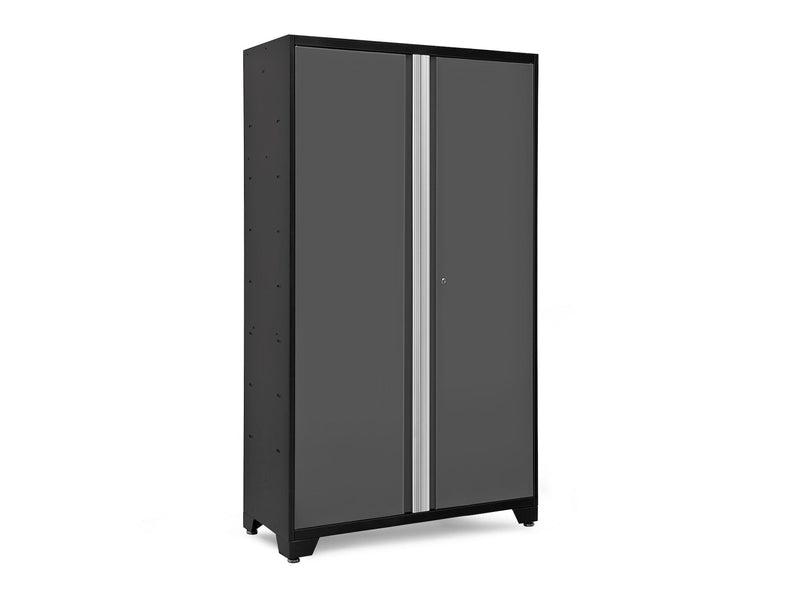 Bold Series Lockable 24-Gauge Steel RTA Storage Locker with 3 Shelves, Grey/Black, 48-in O3075