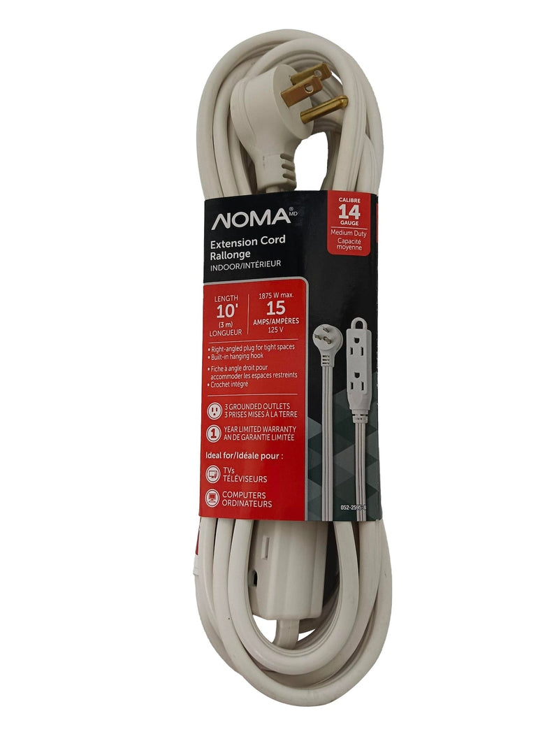 14/3 Indoor Extension Cord with Right Angle Plug, 3 Grounded Outlets, White V4096