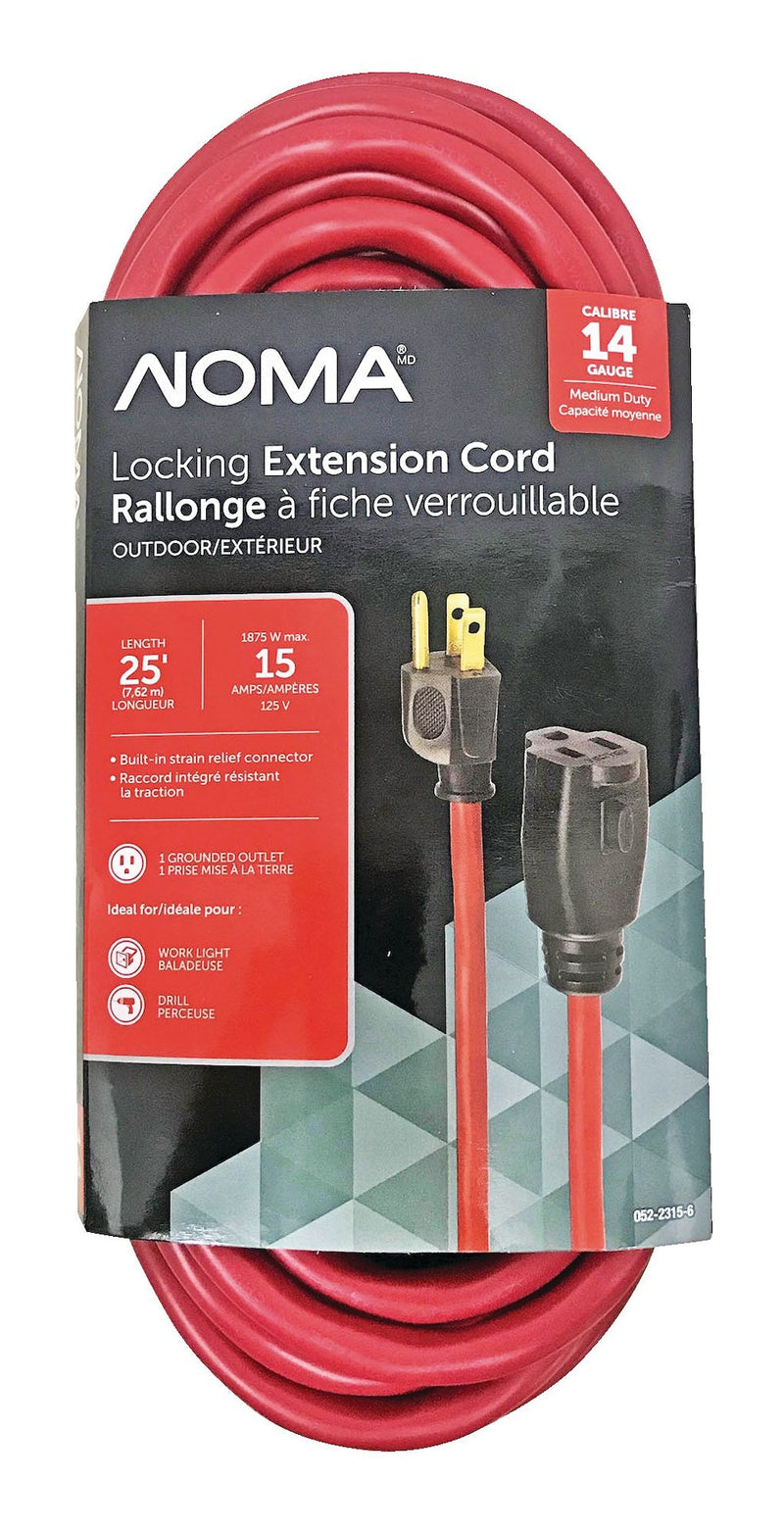14/3 Outdoor Extension Cord with Grounded Outlet & Locking Connector, Red J4254
