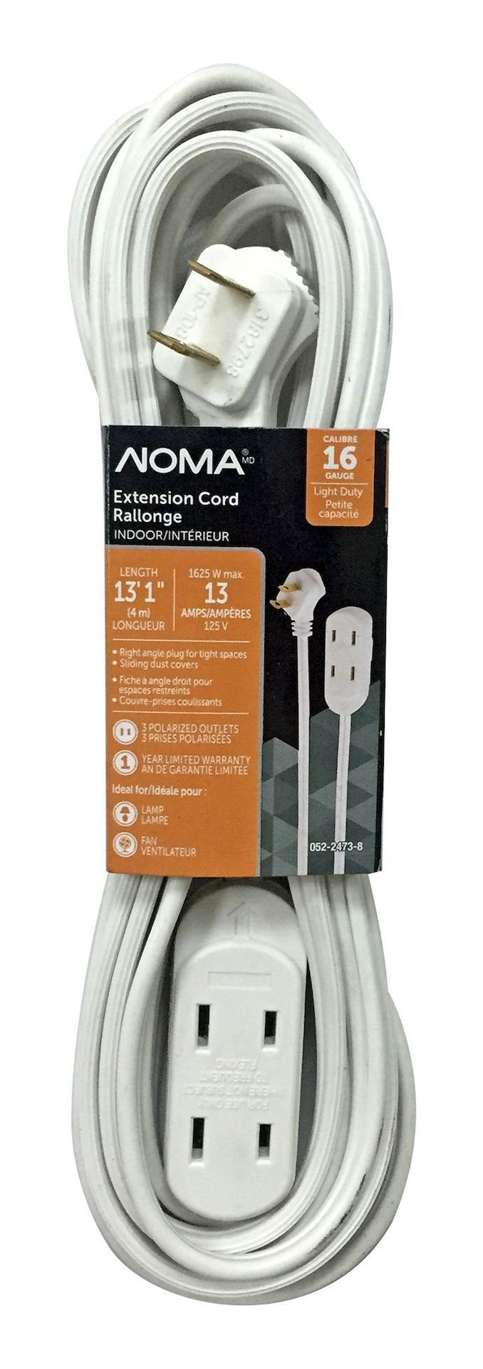 15-ft 16/2 Indoor Extension Cord, 3 Outlets, Flat Plug, White V9834