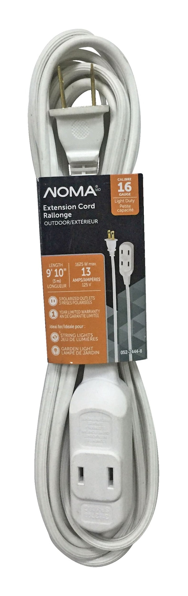 16/2 Outdoor Extension Cord with 3 Outlets, White I2898