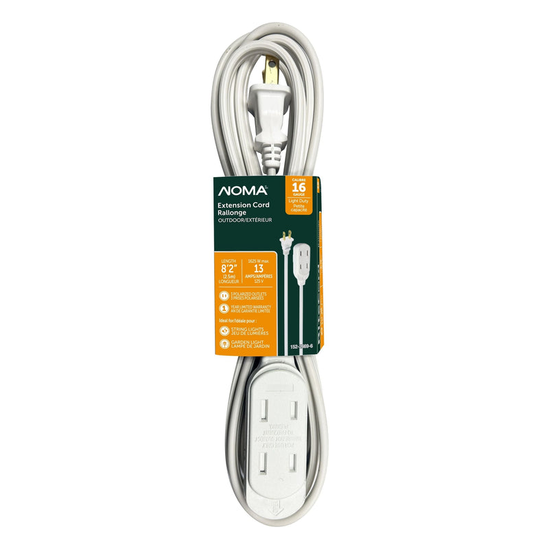 2.5-m 13A 3-Outlet Light-Duty 16-Gauge White Outdoor Extension Cord T3738