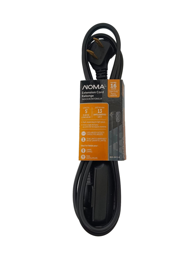 5' 16/2 Light Duty Extension Cord with 3 Outlets, Black G4100