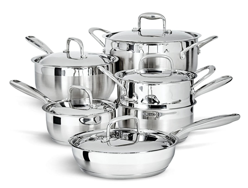 Canadian Classic Stainless Steel Cookware Set, Dishwasher & Oven Safe, 11-pc J5827