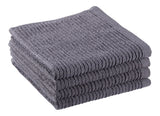 Ribbed Cotton Terry Square Dish Cloths, Charcoal, 4-pk