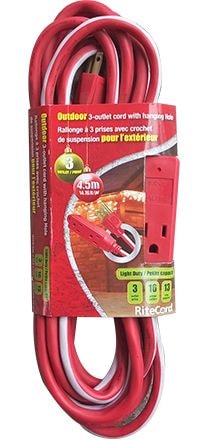 14-ft 7-in 16/3 Outdoor Extension Cord with 3 Grounded Outlets, Red/White/Green T1332